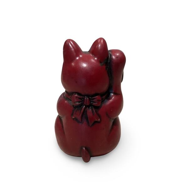 VTG Maneki Neko Red Resin Japanese Tradition 4" Beckoning Lucky Cat Right Hand - Picture 3 of 6